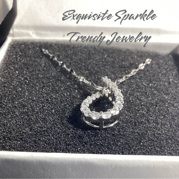 💋Sterling Silver  CZ Diamond Infinity Waterdrop Necklace - Picture 9 of 14